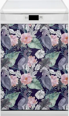 Produktbild von Küche Magnet für Spülmaschine  Abwaschbar 45x80 cm Geschirrspüle  - Vögel in Blumen