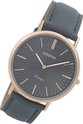 Produktbild von Oozoo Armbanduhr blau grau Leder Vintage Series Damen Analog-Quarzuhr UOC9338