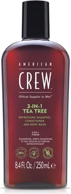Immagine prodotto di American Crew, Tea Tree 3-In-1, Olio di Tea Tree, Shampoo per capelli, balsamo e gel doccia 3-In-1, per idratare, 250 ml
