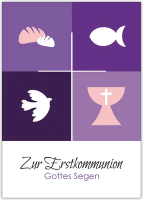 Produktbild von Klassische moderne Kommunions Glückwunschkarte mit christlichen Symbolen: Zur Erstkommunion Gottes Segen