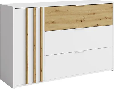 Produktbild von Kommode mit 3 Schubladen und 1 Schrank - Natur und weiß - TUNALO