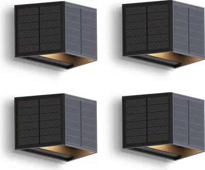 Produktbild von Calex Caserta Solar Wandleuchte, warmweißes Up & Down Licht, solarbetrieben, kabellos, wasserdicht, Schwarz, 4er Pack