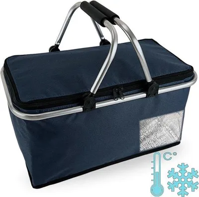 Immagine prodotto di Borsa termica da picnic - Borsa termica da campeggio pieghevole da 30 litri - Borsa termica per gite in spiaggia - Attività all'aperto - Viaggi - Blu scuro