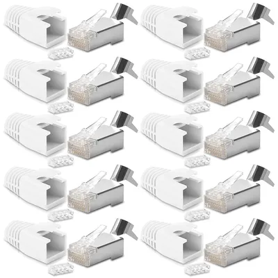 Produktbild von 10x CAT7 CAT6 CAT6A Netzwerkstecker RJ45 Stecker vergoldete Kontakte Knickschutz