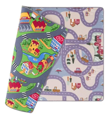 Produktbild von Straßenteppich Beidseitig Kinder Spielteppiche, Größe:133x133 cm, Design:Fun Town Little Village