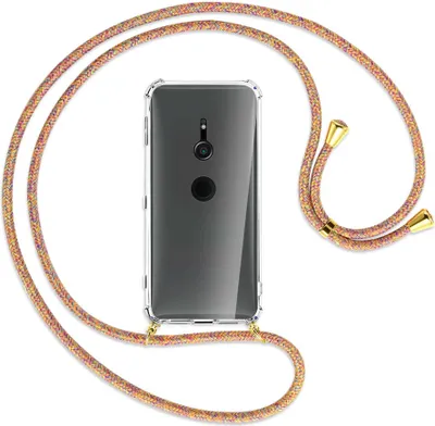 Produktbild von Handykette Backcover-Schutzhülle mit Band (Metall goldfarben) für Sony Xperia XZ2 - Rainbow
