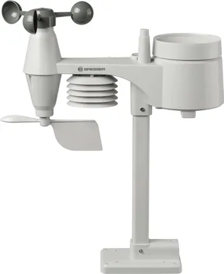 Produktbild von Drahtloses Regenmesser Wetterstation 5-in-1 mit Außensensor für Temperatur, Luftfeuchtigkeit, Luftdruck, Windspeed, Windrichtung und Regenmesser 5,5-Zoll-Display in Weiß