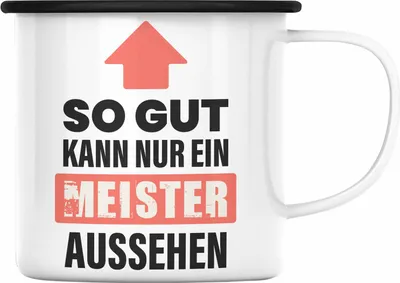 Produktbild von Trendation - Meisterprüfung Bestanden Geschenk Meister Prüfung Emaille Tasse Männer Metallbauer Schreiner Dachdecker Maler Elektrotechnik Elektronik (Schwarz)