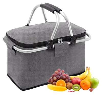 Produktbild von Picknickkorb Kühltasche Isoliertasche - 30 Liter - Faltbar - Isoliert - Grau