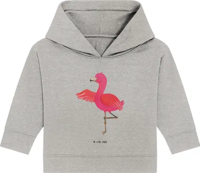Produktbild von Mr. & Mrs. Panda Organic Baby Hoodie Flamingo Yoga 12. - 18. Monat - Heather Grey - Geschenk, Kapuzensweatshirt, Yogi, Kapuzenshirt, Urlaub, Namaste