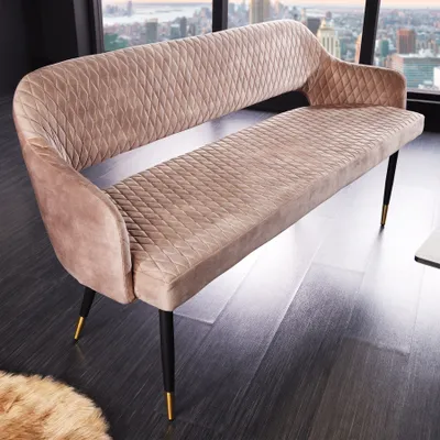 Produktbild von Design Sitzbank PARIS 160cm greige Samt Rückenlehne goldene Fußkappen Retro Dekobank Polsterbank