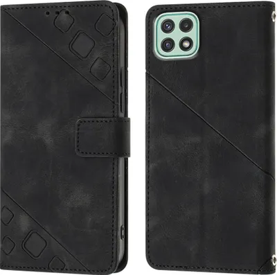 Produktbild von Hülle für Samsung Galaxy A22 5G Prägung Flip Leder Brieftasche Schutzhülle mit Ständer Schwarz
