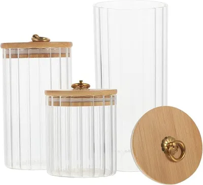 Imagen del producto de Tarros de vidrio, juego de 3 unidades, con tapa de bambú, de 550/850/1150 ml