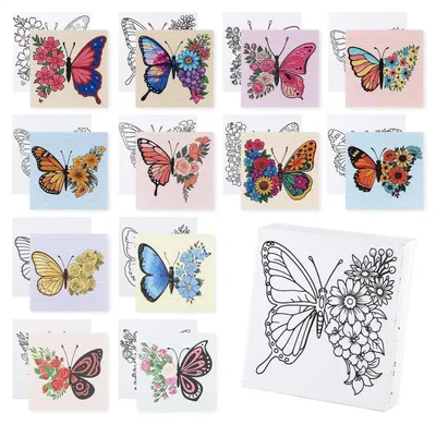 Productafbeelding van Kleurplaten op canvas, set van 12, motieven vooraf gedrukt, 10x10 cm, katoen, geschikt voor beginners, doe-het-zelf