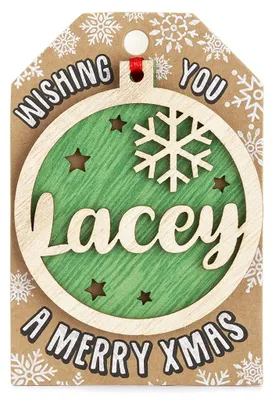 Personalisierter Holz-Weihnachtsbaumschmuck mit Name Lacey, grün
