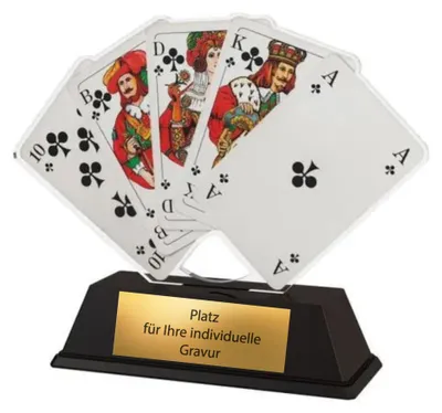 Produktbild von 10 cm Acryl Kartenspiel Pokal - Trophäe für Skat, Poker & Doppelkopf
