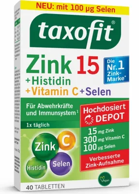 Produktbild von taxofit Zink + Histidin + Vitamin C Tabletten, 40 Stück