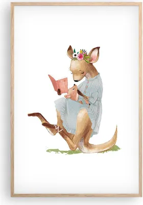 Produktbild von Gerahmtes Poster - Rahmen in heller Eiche - Känguru Mama Kind - 61x91,5 cm - Wand Bild - Wanddeko - Wandbilder - Kunstposter - Wandposter - Bilderrahmen - Bilder - Kunstdruck - P2NPA61x91-4705
