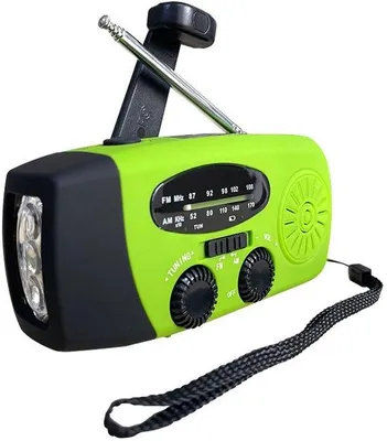 Obrázok produktu pre Núdzové rádio – napájanie z batérií a solárnej energie – malé núdzové vysielačky – alarm a varovanie pred katastrofami – s núdzovým osvetlením – 2000 mAh – materiál: ABS – farba: zelená