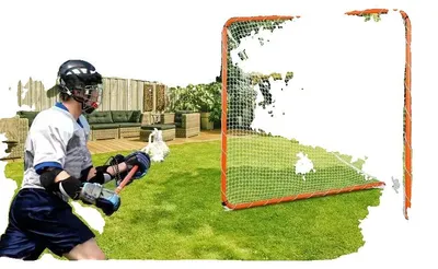 Productafbeelding van Draagbaar lacrosse-doel, afmetingen 2,1 m x 1,8 m x 1,8 m, duurzame polyesternetten, lichtgewicht ontwerp voor eenvoudig transport, snelle en eenvoudige opstelling, geschikt voor jeugdspelers