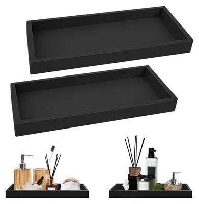 Productafbeelding van Badtray, rechthoekig, 2 stuks, zwart, voor het opbergen van cosmetica