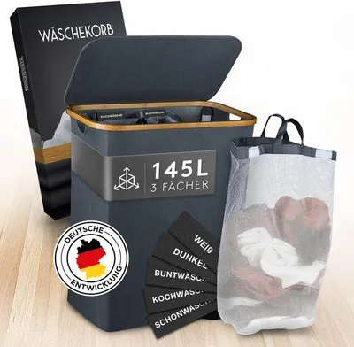 Produktbild von Wäschekorb 145L, wasserdicht, 3 Fächer, falterbares Design