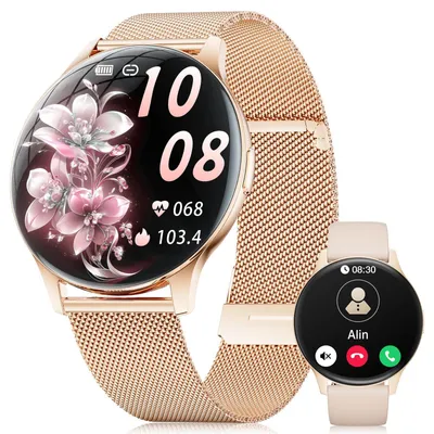 Immagine prodotto di Smartwatch da donna 2026 con funzione telefono, schermo Amoled touch, oltre 120 modalità sportive, monitoraggio della frequenza cardiaca, SpO2 e del sonno, resistente all'acqua (IP68), orologio sportivo, colore oro