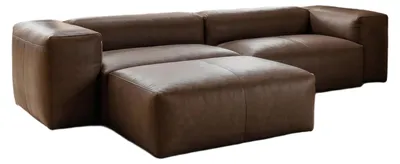 Produktbild von KAWOLA Sofa CELESTE 4-Sitzer mit Hocker Leder dunkelbraun