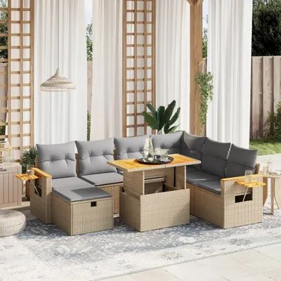 Produktbild von "Rabatt" 8-tlg. Garten-Sofagarnitur - mit sofa - mit Kissen Beige Poly Rattan - Lounge-Dining set CC10723