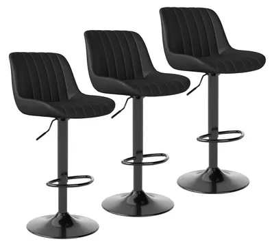 Productafbeelding van Barstoelen, set van 3, draaibaar, met rugleuning, in hoogte verstelbaar, bekleed met kunstleer, zwart