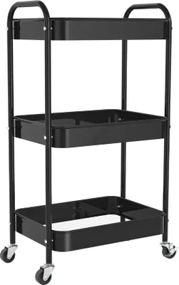 Produktbild von Famanu Aufbewahrungswagen 3 Etagen - Multifunktionaler Organizer für Büro, Badezimmer, Küche - Schwarz
