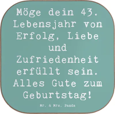 Produktbild von Mr. & Mrs. Panda Untersetzer für Gläser Spruch 43. Geburtstag Glück - Meeresbrise - Geschenk, Happy Birthday, Tassenuntersetzer, Geburtstagsgeschenk, Feiern, Ehrentag