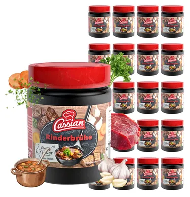 Produktbild von CASSIAN Klare Rinderbrühe 20 x 140g Glas - ergibt 140  Liter, sofort löslich, Vorteilspack