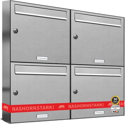 Produktbild von 4er Edelstahl Briefkasten Anlage 4 Fach Wandbriefkasten Postkasten