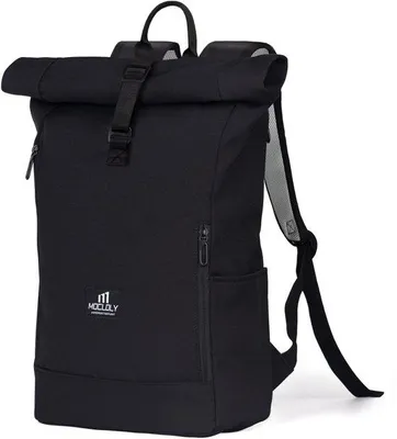 Immagine prodotto di Zaino da donna impermeabile con chiusura roll-top, nero, scomparto per laptop