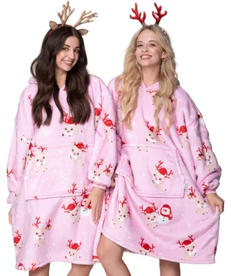 Produktbild von Oversize Deckenpullover XXL - Kuscheldecke mit Ärmeln - Fleece Rentier Schneemann