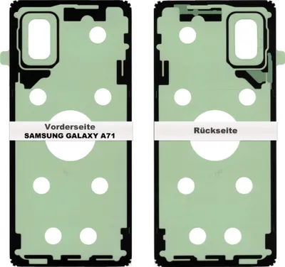 Two separate images of adhesive stickers for a phone's back cover and front.