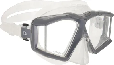 Productafbeelding van CRESSI Horizon masker, helder/grijs - Universeel duik- en snorkelmasker met 4 afzonderlijke temperatuurglazen voor een onbeperkt zicht rondom. Helder/grijs
