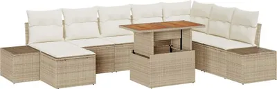 Image de vidaXL Salon de jardin avec coussins 9 pcs Beige et Crème