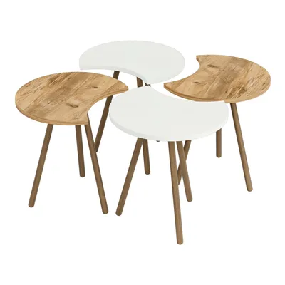 Immagine prodotto di In And OutdoorMatch tavolino Humberto - set di 4 - colori bianco e legno - truciolato e legno di faggio - 48 x 45 x 32 cm - design moderno