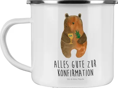 Produktbild von Mr. & Mrs. Panda Teetasse Bär Konfirmation - Weiß - Geschenk, Teebecher, Kirche, Emaille Tasse, Kaffeepott, Gottesdienst, Teddy, Motivtasse, Pott, Evangelisch