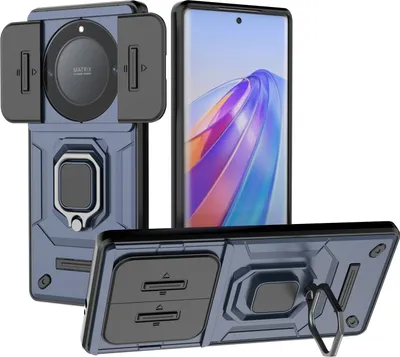 Image de Étui pour Honor X9A étui double couche avec protection coulissante de l'appareil photo et support d'anneau, stand bleu