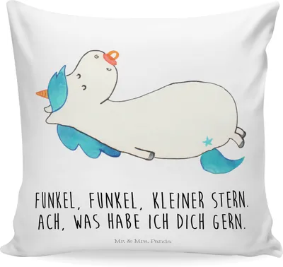 Produktbild von Mr. & Mrs. Panda kuschelkissen 40x40 Einhorn Schnuller - Weiß - Geschenk, Unicorn, Dekokissen, Deko Kissen, Polster, Geburtstag, Sofakissen, Einhörner, Mutter, Baby