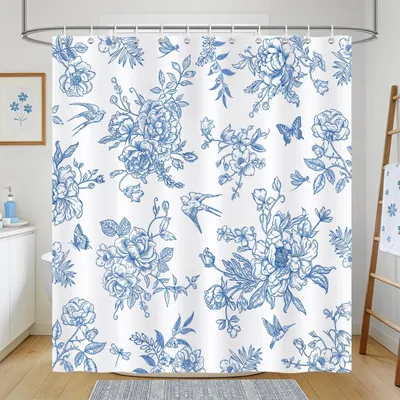 Obrázek produktu pro Omgoods - Závěs do sprchy s vintage květinovým vzorem, 180x180 cm - Voděodolný a odolný proti plísním