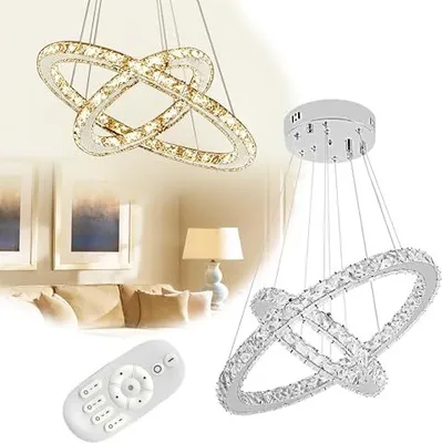 Produktbild von JOIEYOU 48W LED Kronleuchter Kristall Modern Pendelleuchte Höhenverstellbar Deckenlampe Hängelampe Deckenleuchter mit Zwei Ringe für Wohnzimmer Esszimmer Flur - Dimmbar