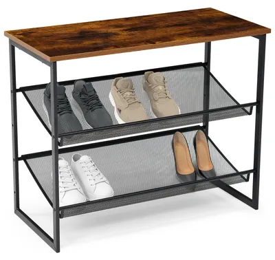 Produktbild von Brixy Schuhregal – Industriestil – Holz – Metall – 64 x 30 x 52 cm – Vintage – Schuhschrank – Braun/