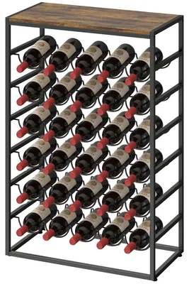 Produktbild von Weinregal fš¹r 30 Flaschen freistehendes Flaschenregal aus Metall fš¹r Keller Lagerraum 59 x 30 x 88,5 cm Rustikal-Braun