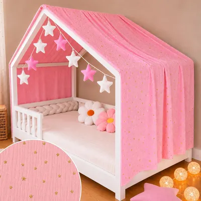 Produktbild von Kabinenvorhang 70 x 140 cm oder 80 x 160 cm - 100% Baumwoll-Mousseline - Ohne Fransen (rosa - 130 x 320 cm)