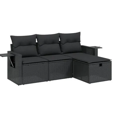 Produktbild von vidaXL 4-tlg. Garten-Sofagarnitur mit Kissen Schwarz Poly Rattan