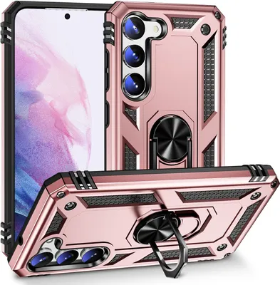 Produktbild von Schutzhülle für Samsung Galaxy S23+, Dual Layer Robust Militäre Fallschutz Hülle mit Ringhalterung Ständer Roségold